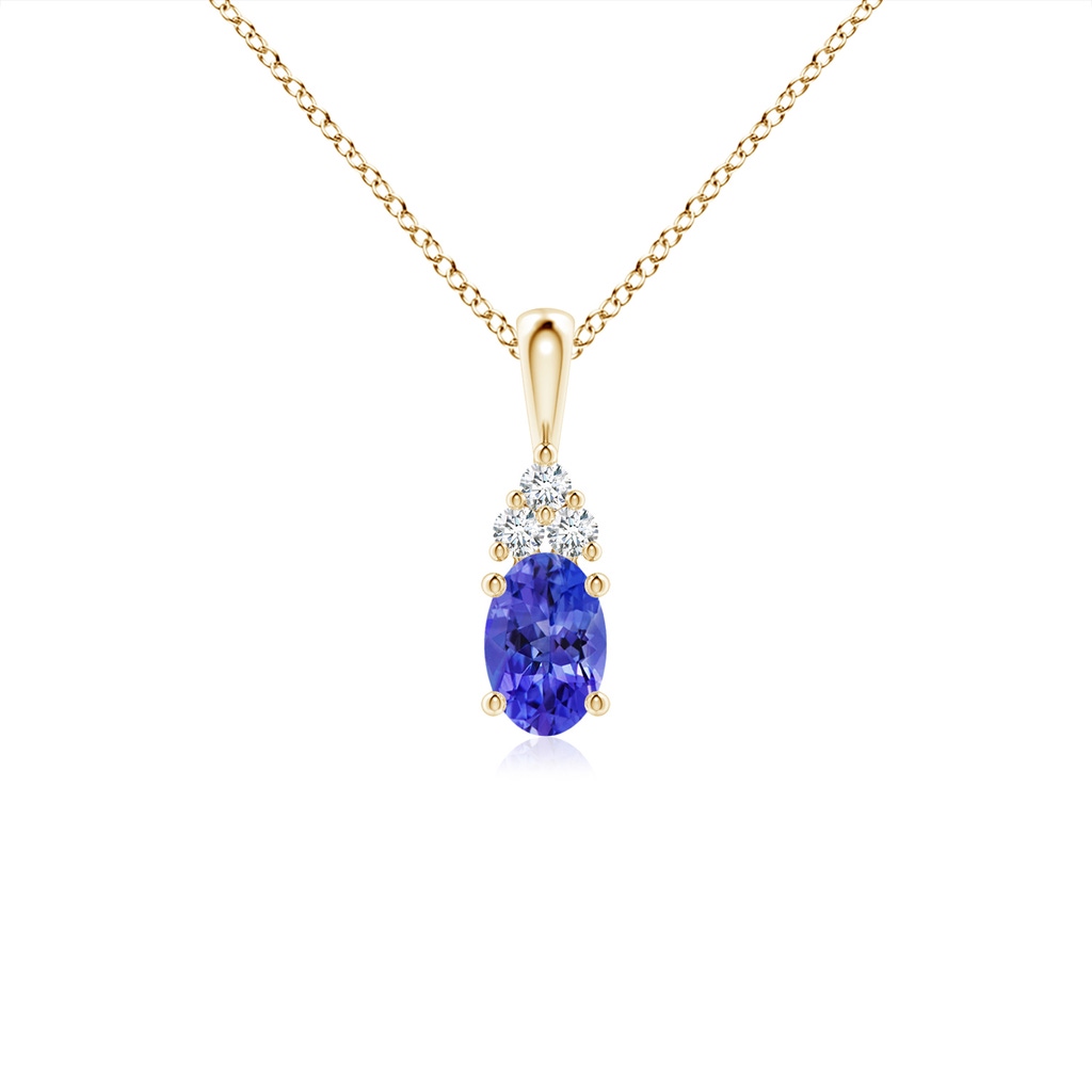 6x4mm AAAA Oval Tanzanite Solitaire Pendant with Trio Diamond in Yellow Gold