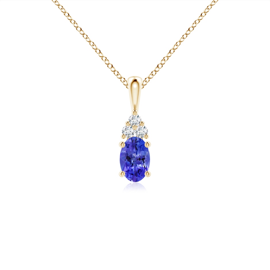6x4mm AAAA Oval Tanzanite Solitaire Pendant with Trio Diamond in Yellow Gold 