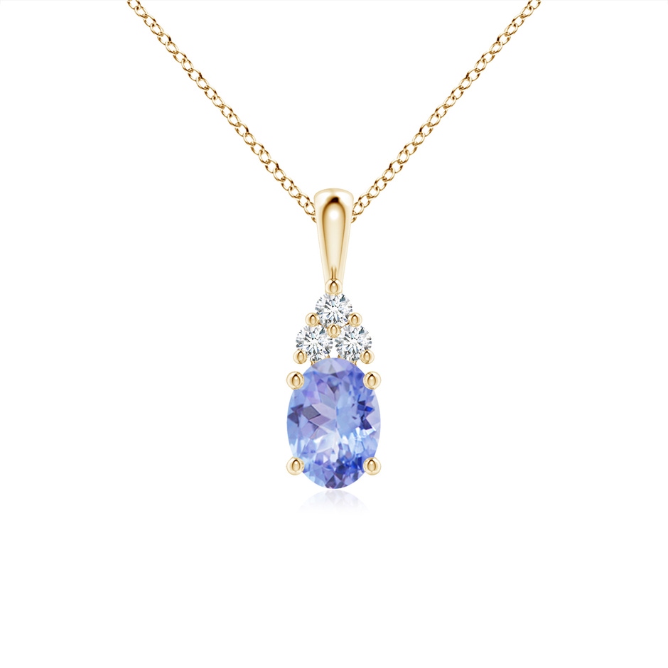 7x5mm A Oval Tanzanite Solitaire Pendant with Trio Diamond in Yellow Gold 