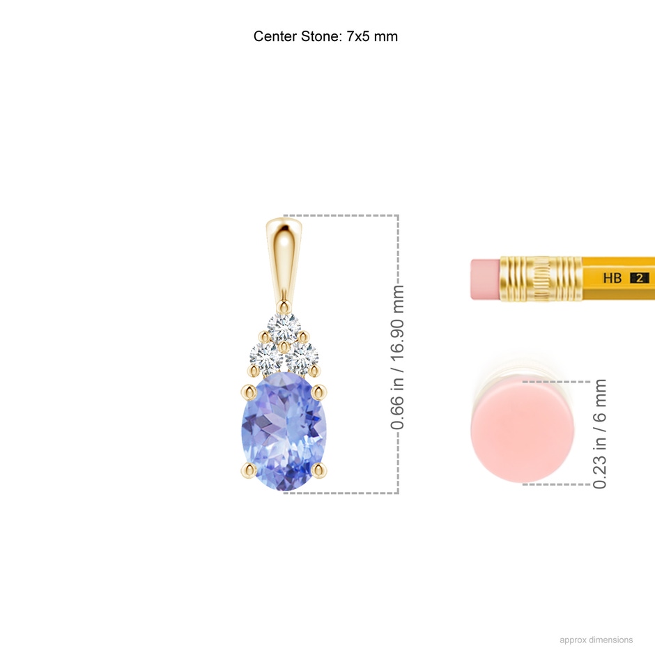 7x5mm A Oval Tanzanite Solitaire Pendant with Trio Diamond in Yellow Gold ruler