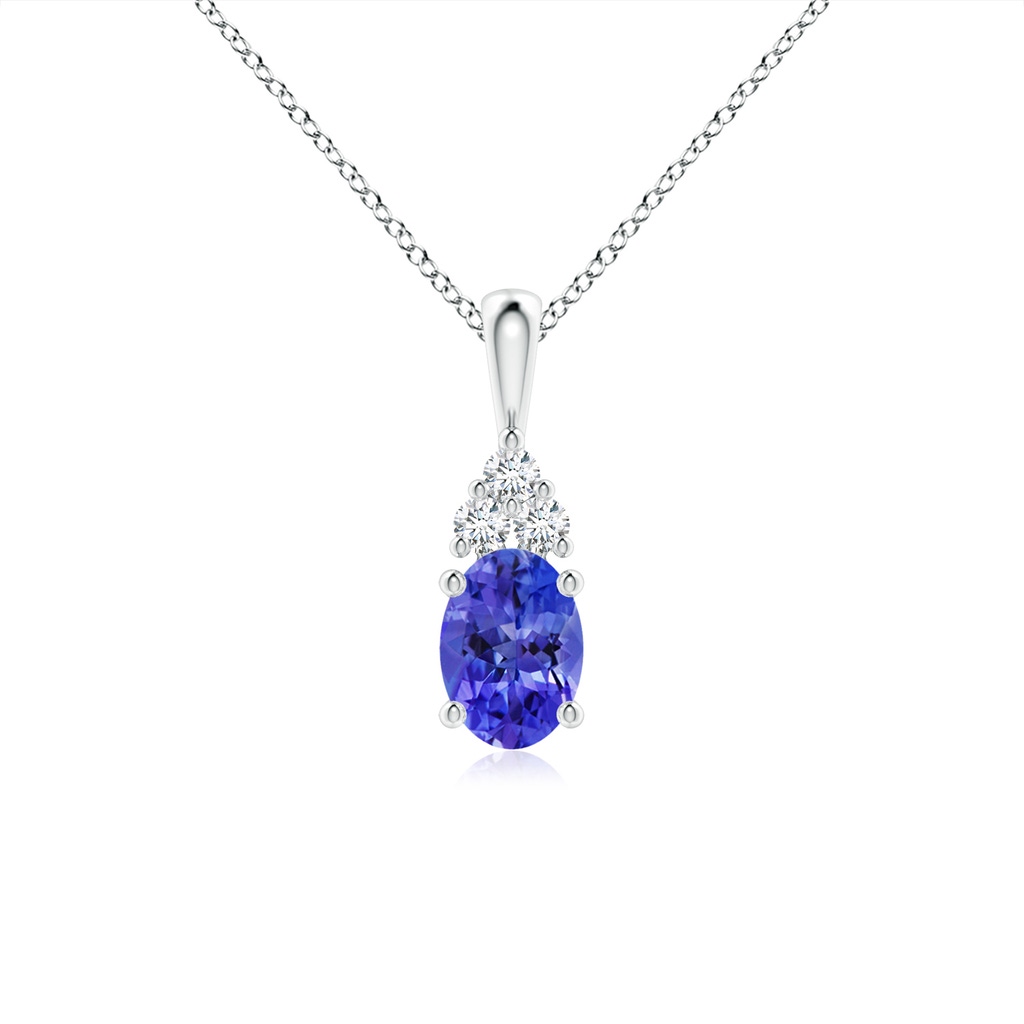7x5mm AAA Oval Tanzanite Solitaire Pendant with Trio Diamond in White Gold