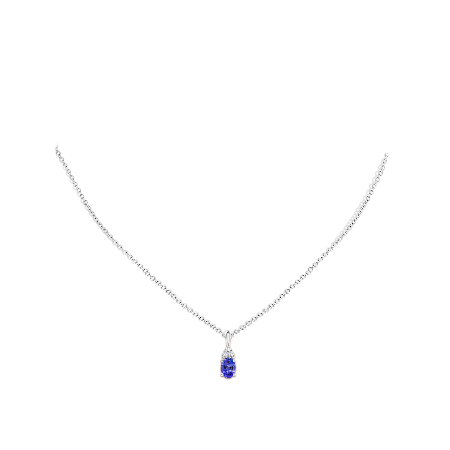 7x5mm AAA Oval Tanzanite Solitaire Pendant with Trio Diamond in White Gold - body_neck