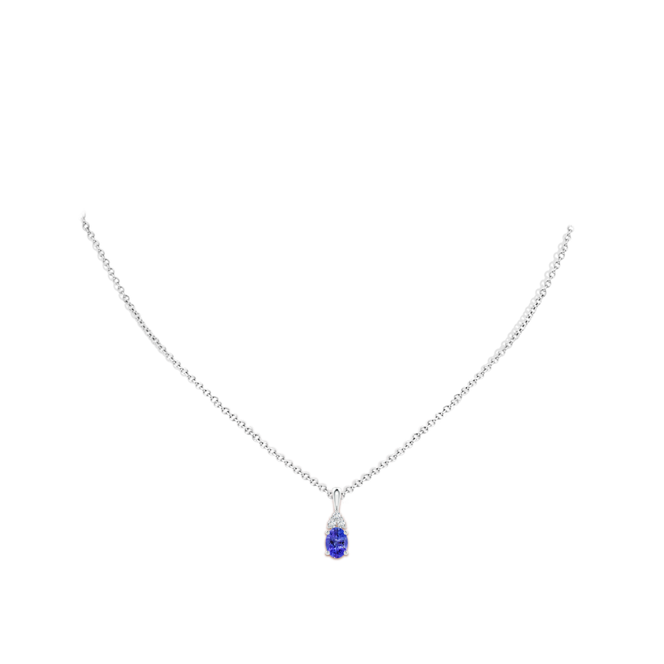 7x5mm AAA Oval Tanzanite Solitaire Pendant with Trio Diamond in White Gold body-neck