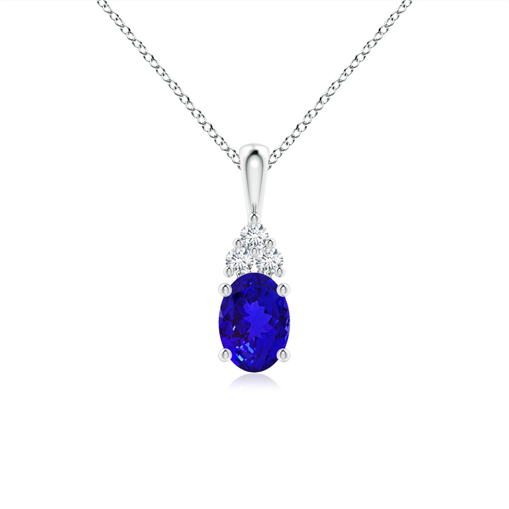 7x5mm AAAA Oval Tanzanite Solitaire Pendant with Trio Diamond in 10K White Gold