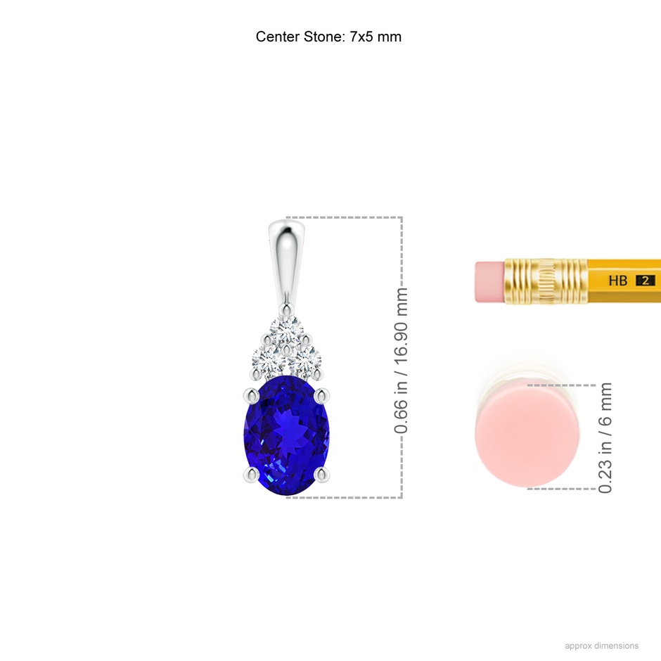 7x5mm AAAA Oval Tanzanite Solitaire Pendant with Trio Diamond in 10K White Gold ruler