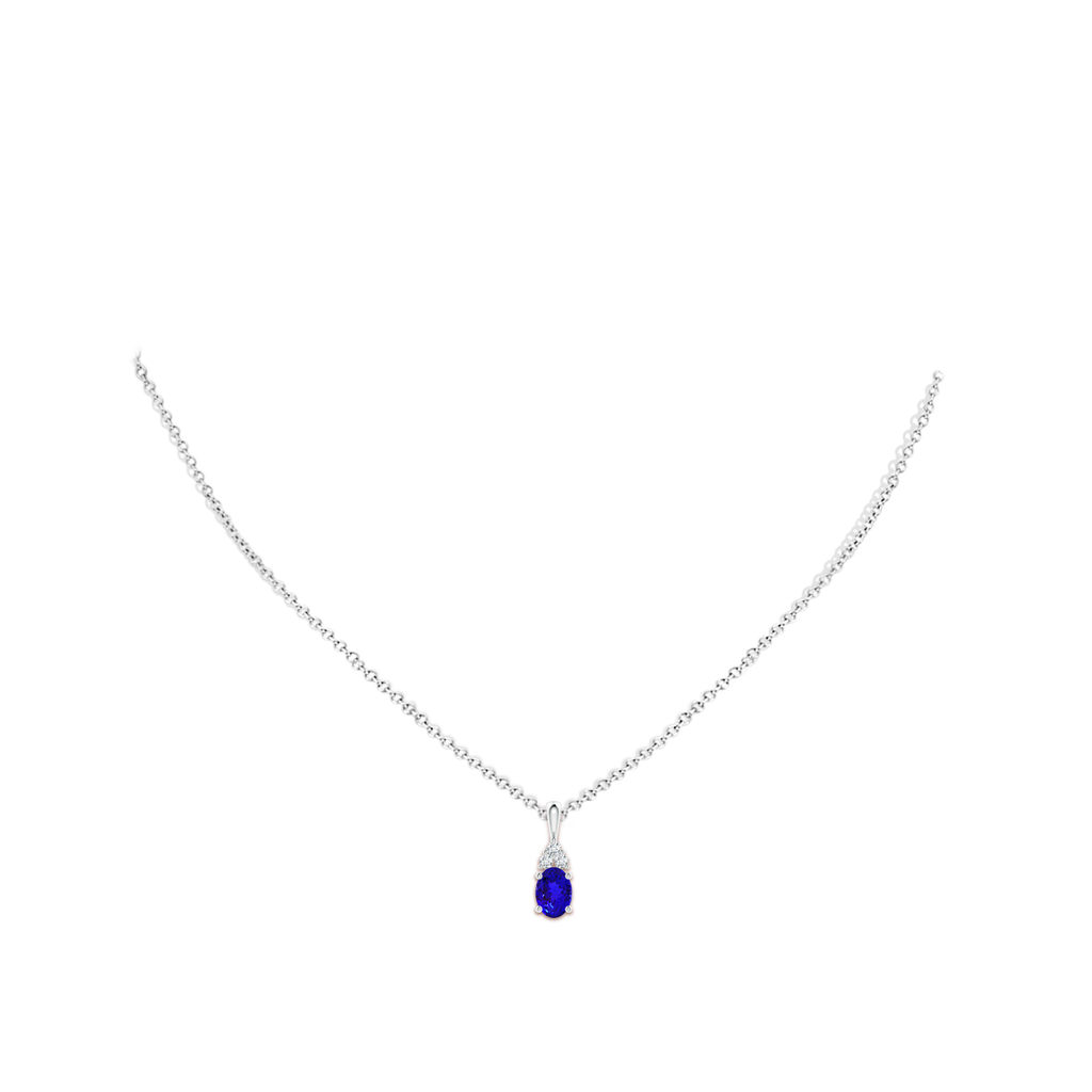 7x5mm AAAA Oval Tanzanite Solitaire Pendant with Trio Diamond in 10K White Gold Body-Neck