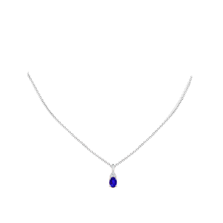7x5mm AAAA Oval Tanzanite Solitaire Pendant with Trio Diamond in 10K White Gold body-neck