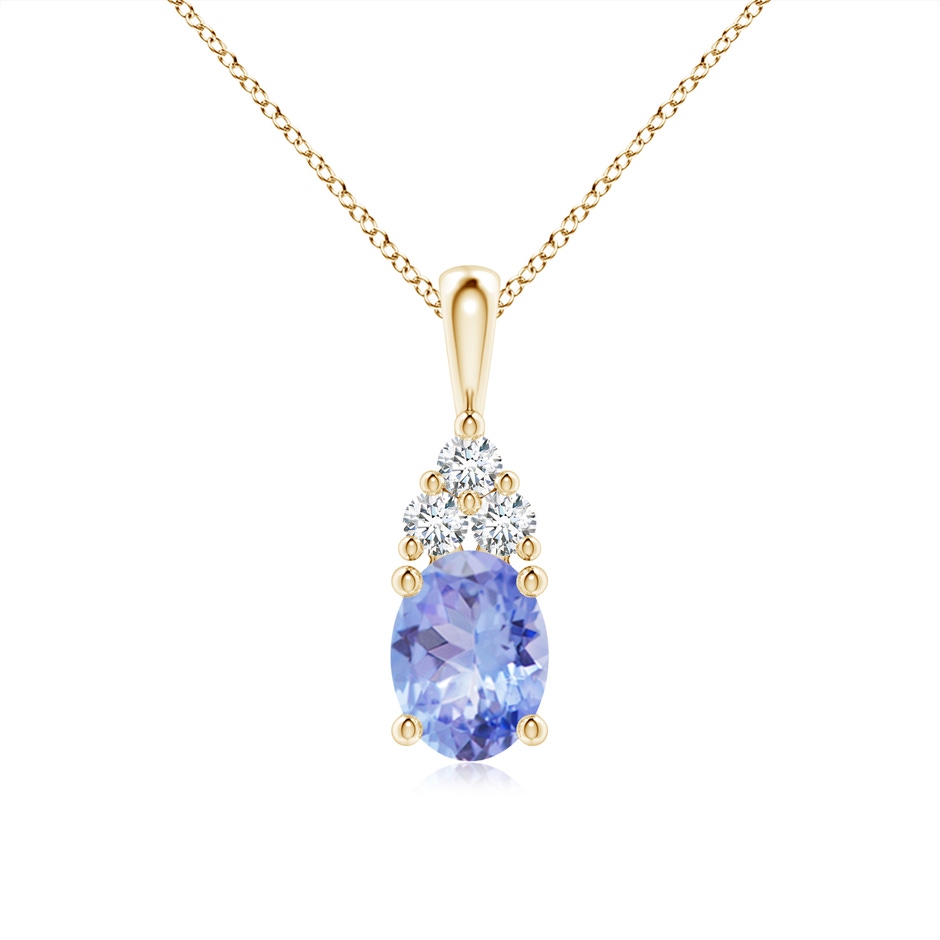 8x6mm A Oval Tanzanite Solitaire Pendant with Trio Diamond in Yellow Gold 