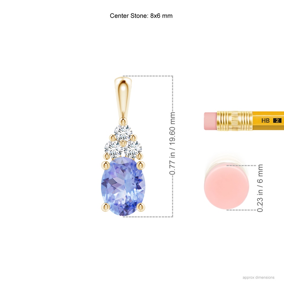 8x6mm A Oval Tanzanite Solitaire Pendant with Trio Diamond in Yellow Gold ruler