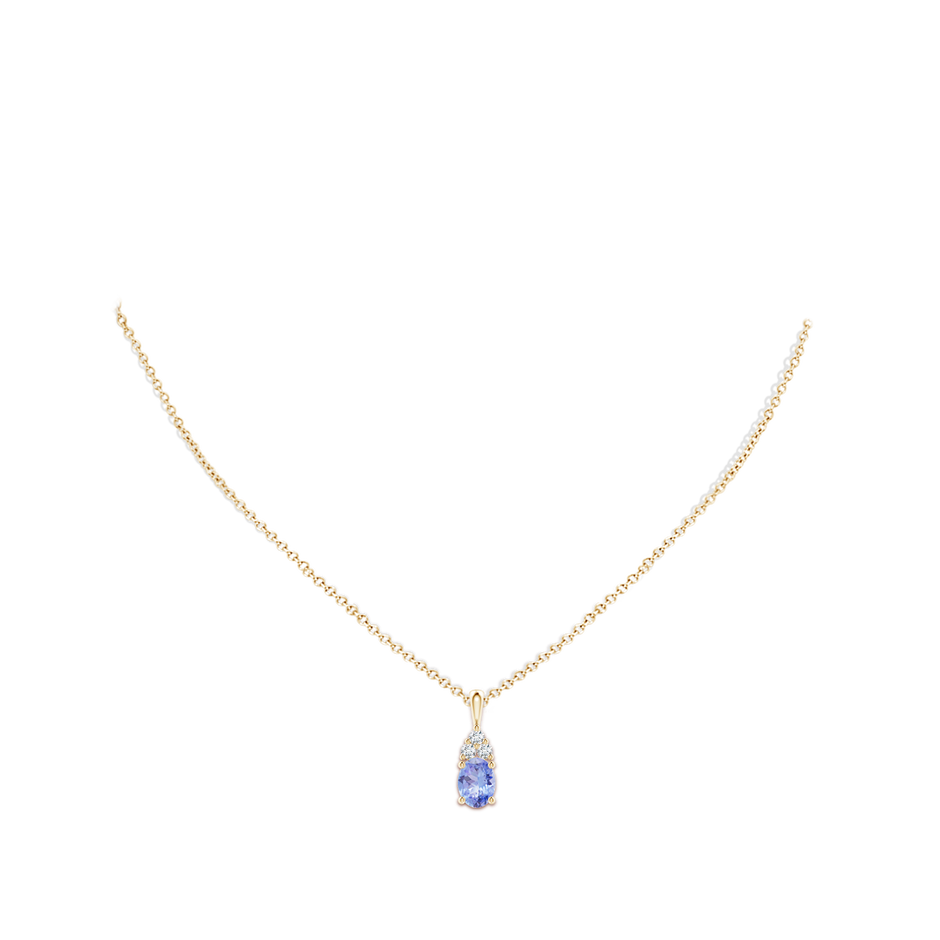 8x6mm A Oval Tanzanite Solitaire Pendant with Trio Diamond in Yellow Gold body-neck
