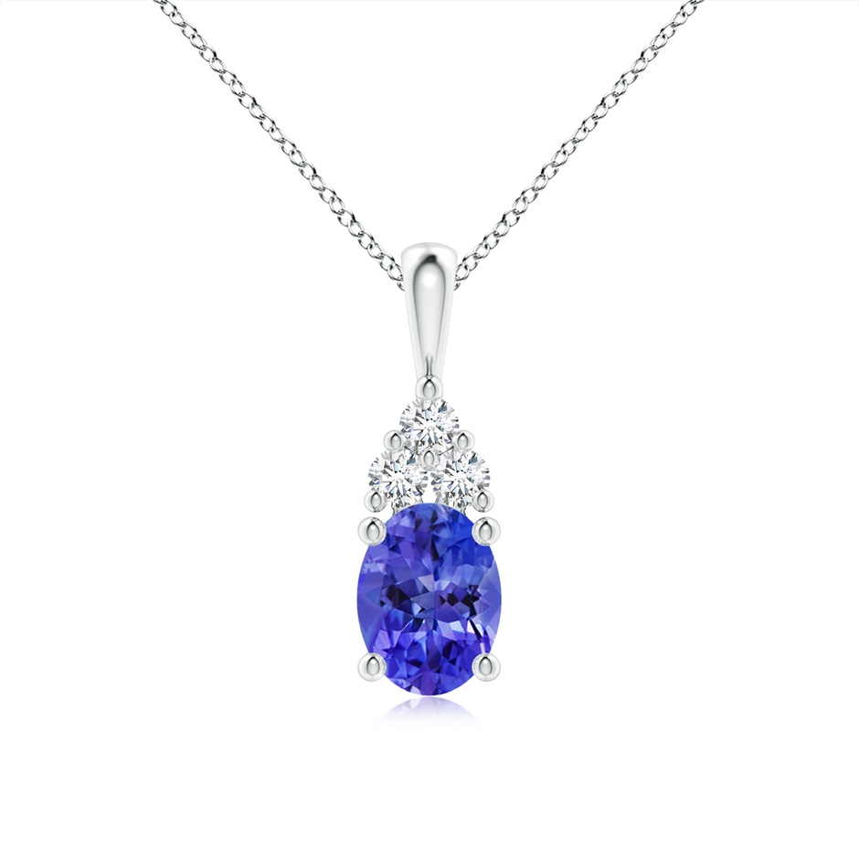 8x6mm AAA Oval Tanzanite Solitaire Pendant with Trio Diamond in White Gold 