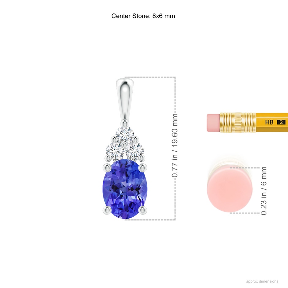 8x6mm AAA Oval Tanzanite Solitaire Pendant with Trio Diamond in White Gold ruler
