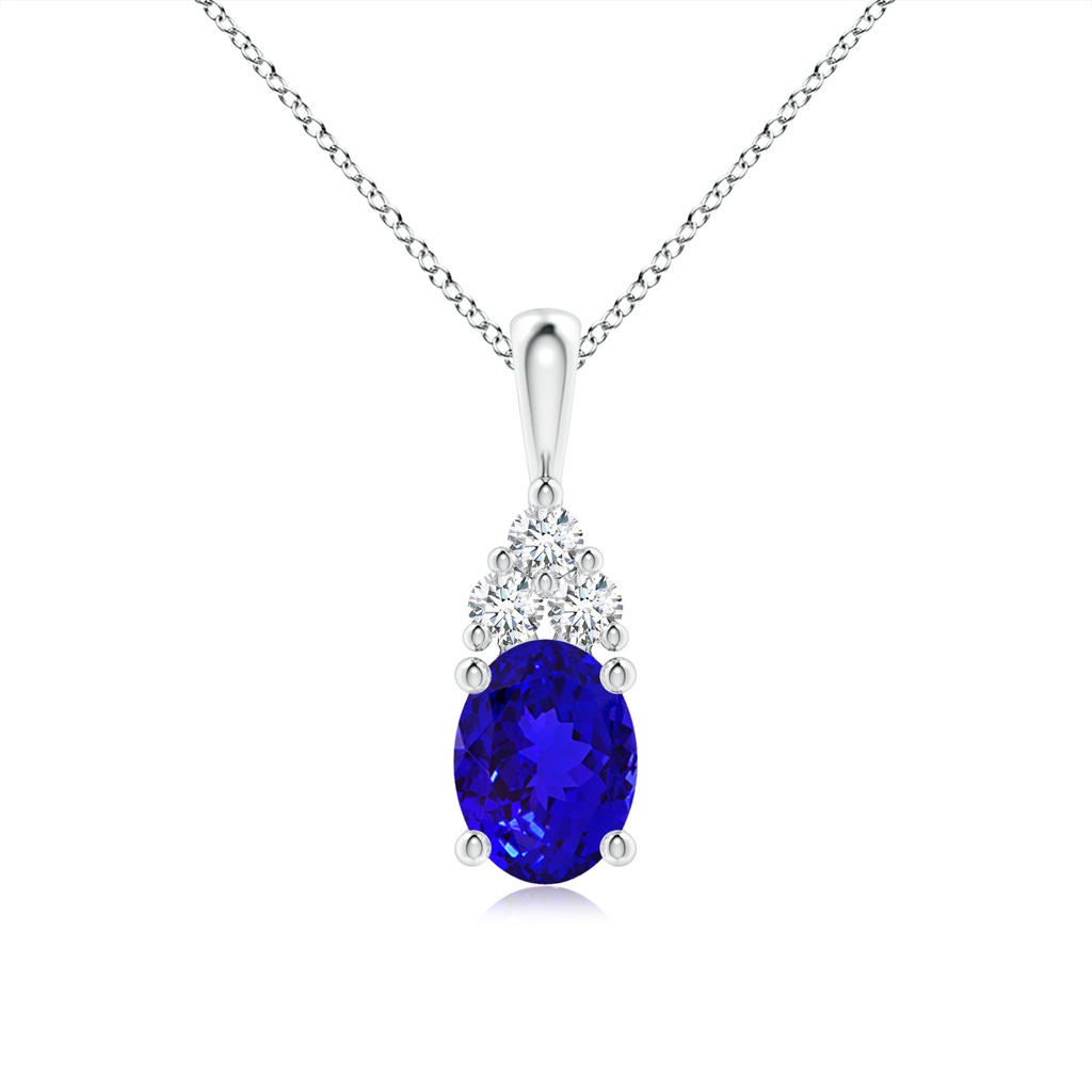 8x6mm AAAA Oval Tanzanite Solitaire Pendant with Trio Diamond in White Gold