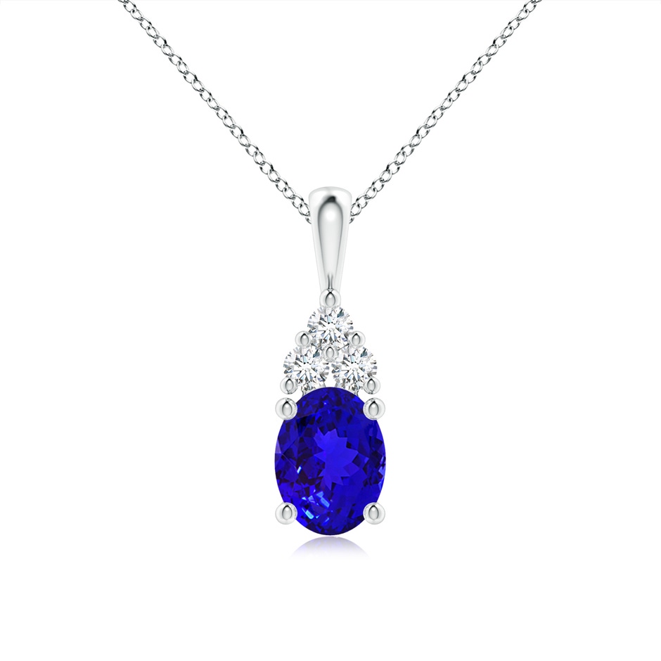 8x6mm AAAA Oval Tanzanite Solitaire Pendant with Trio Diamond in White Gold 