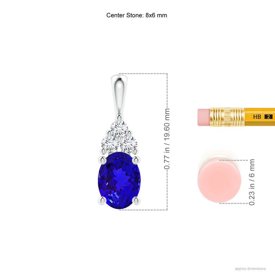 8x6mm AAAA Oval Tanzanite Solitaire Pendant with Trio Diamond in White Gold ruler