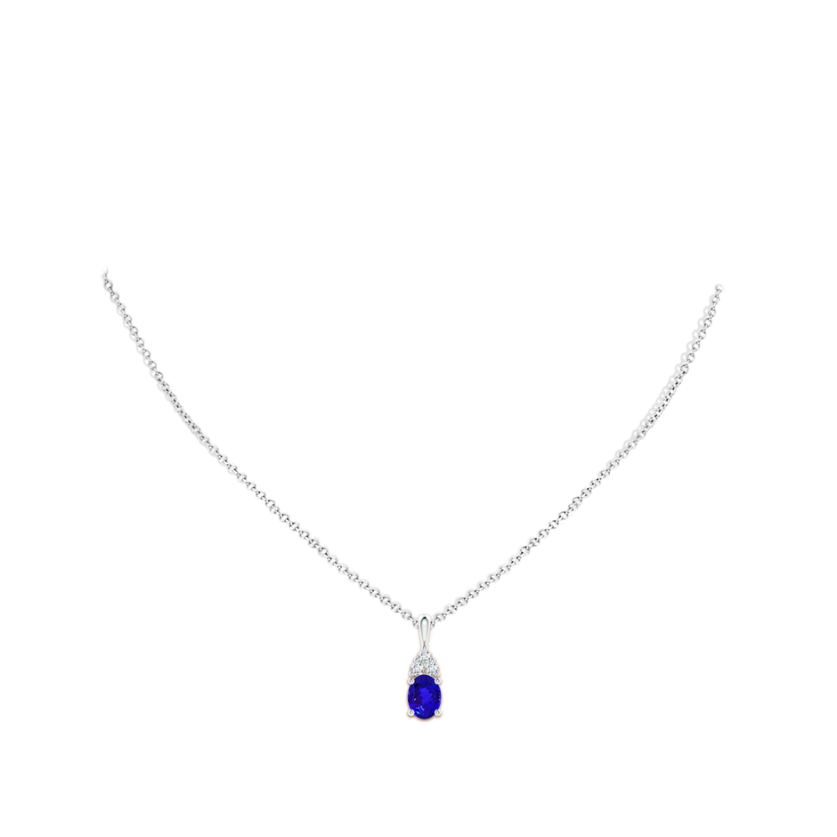 8x6mm AAAA Oval Tanzanite Solitaire Pendant with Trio Diamond in White Gold body-neck