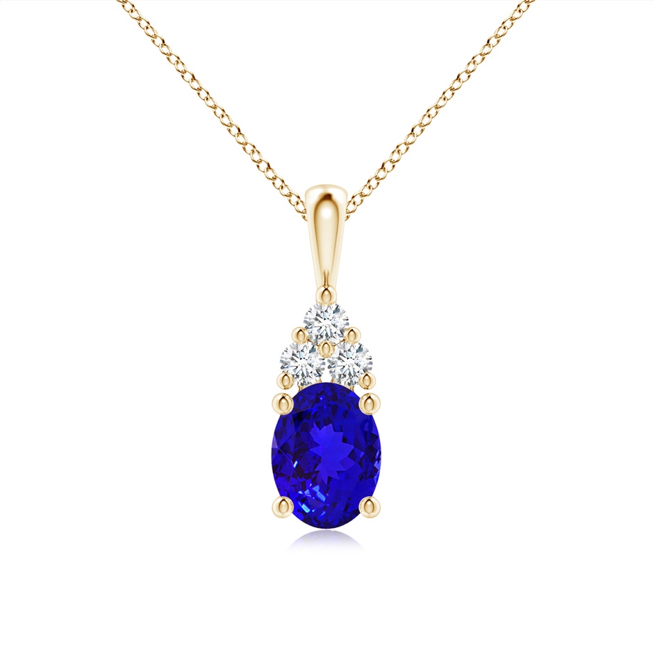 8x6mm AAAA Oval Tanzanite Solitaire Pendant with Trio Diamond in Yellow Gold 