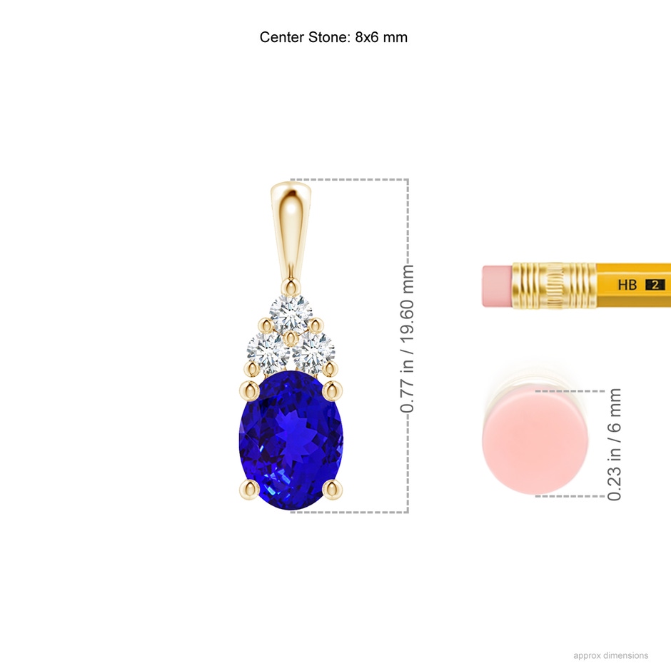 8x6mm AAAA Oval Tanzanite Solitaire Pendant with Trio Diamond in Yellow Gold ruler