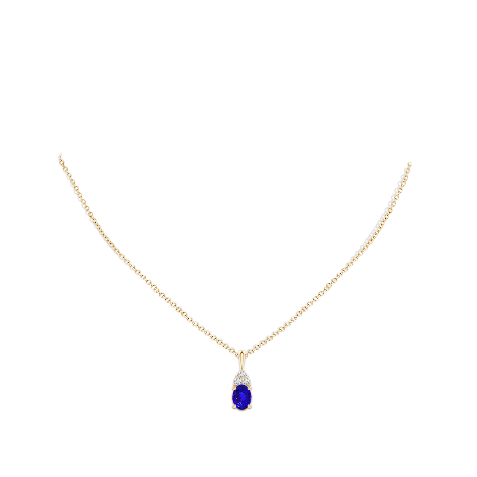 8x6mm AAAA Oval Tanzanite Solitaire Pendant with Trio Diamond in Yellow Gold body-neck