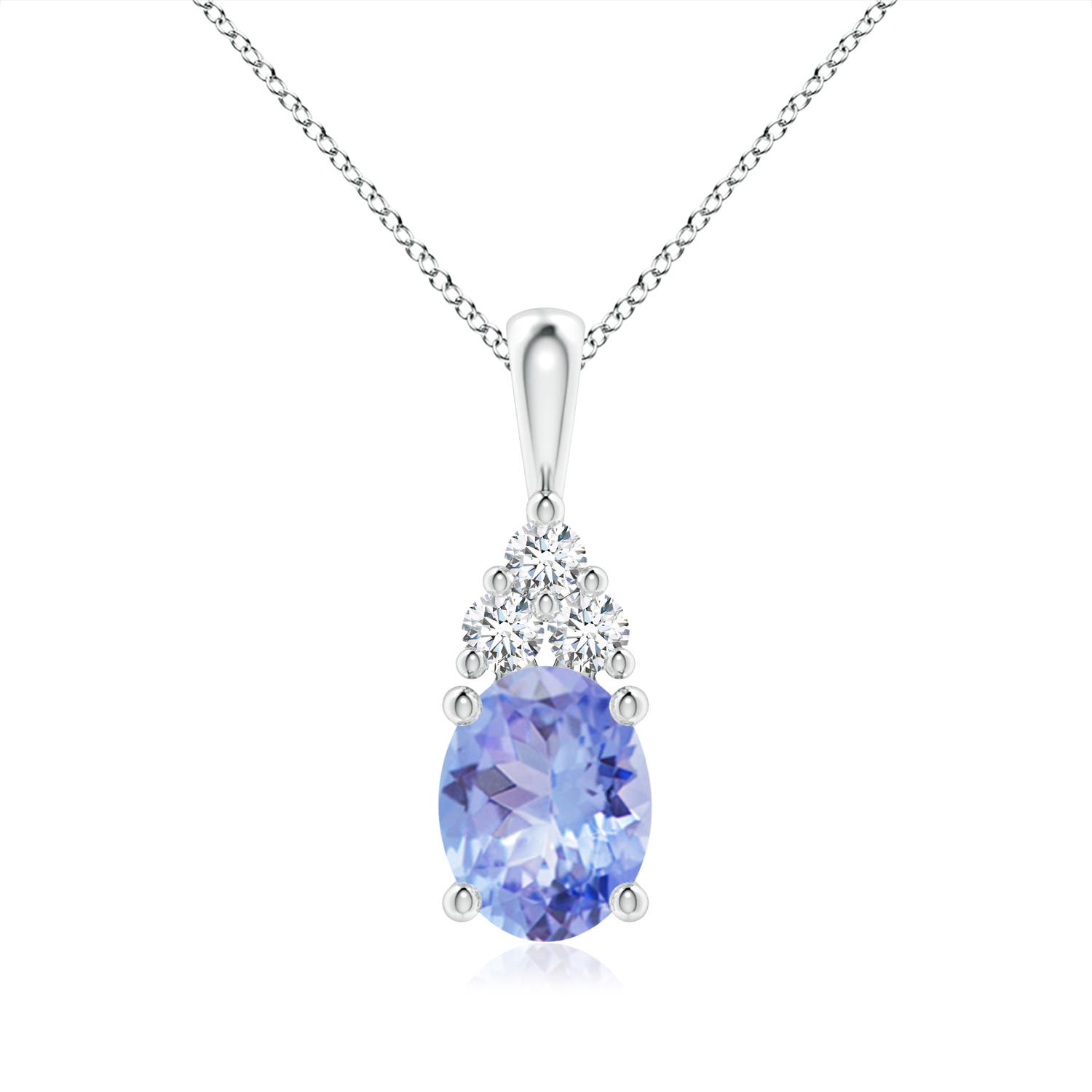 9x7mm A Oval Tanzanite Solitaire Pendant with Trio Diamond in P950 Platinum
