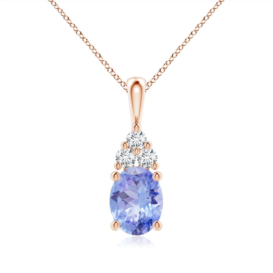 9x7mm A Oval Tanzanite Solitaire Pendant with Trio Diamond in Rose Gold 