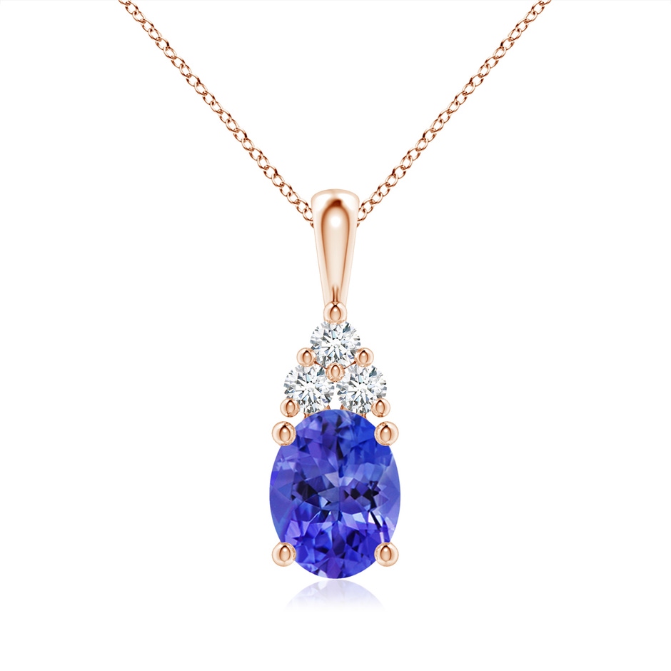 9x7mm AAA Oval Tanzanite Solitaire Pendant with Trio Diamond in Rose Gold 