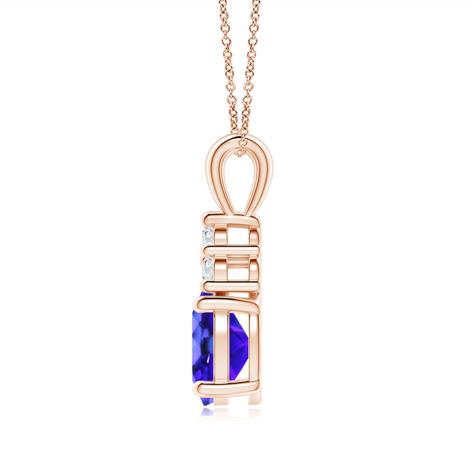9x7mm AAA Oval Tanzanite Solitaire Pendant with Trio Diamond in Rose Gold side-1