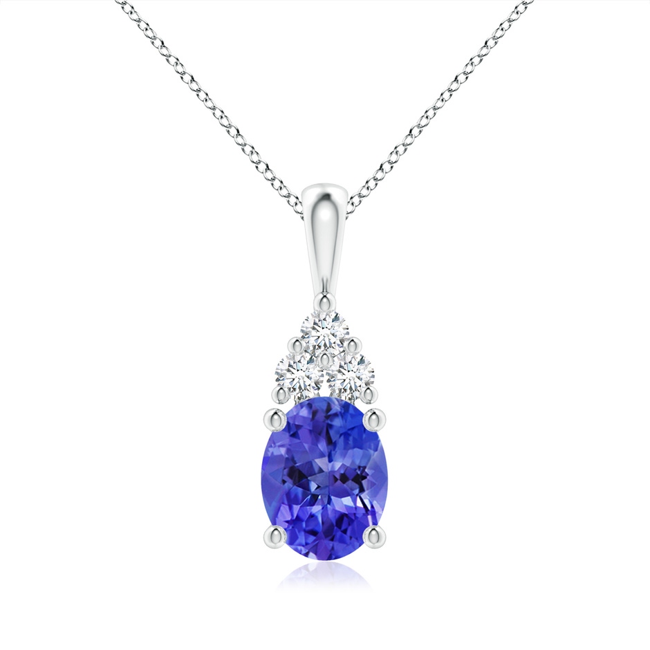 9x7mm AAA Oval Tanzanite Solitaire Pendant with Trio Diamond in White Gold 