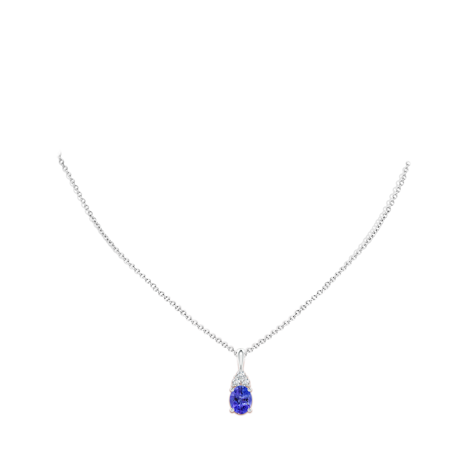 9x7mm AAA Oval Tanzanite Solitaire Pendant with Trio Diamond in White Gold body-neck