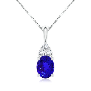 9x7mm AAAA Oval Tanzanite Solitaire Pendant with Trio Diamond in P950 Platinum