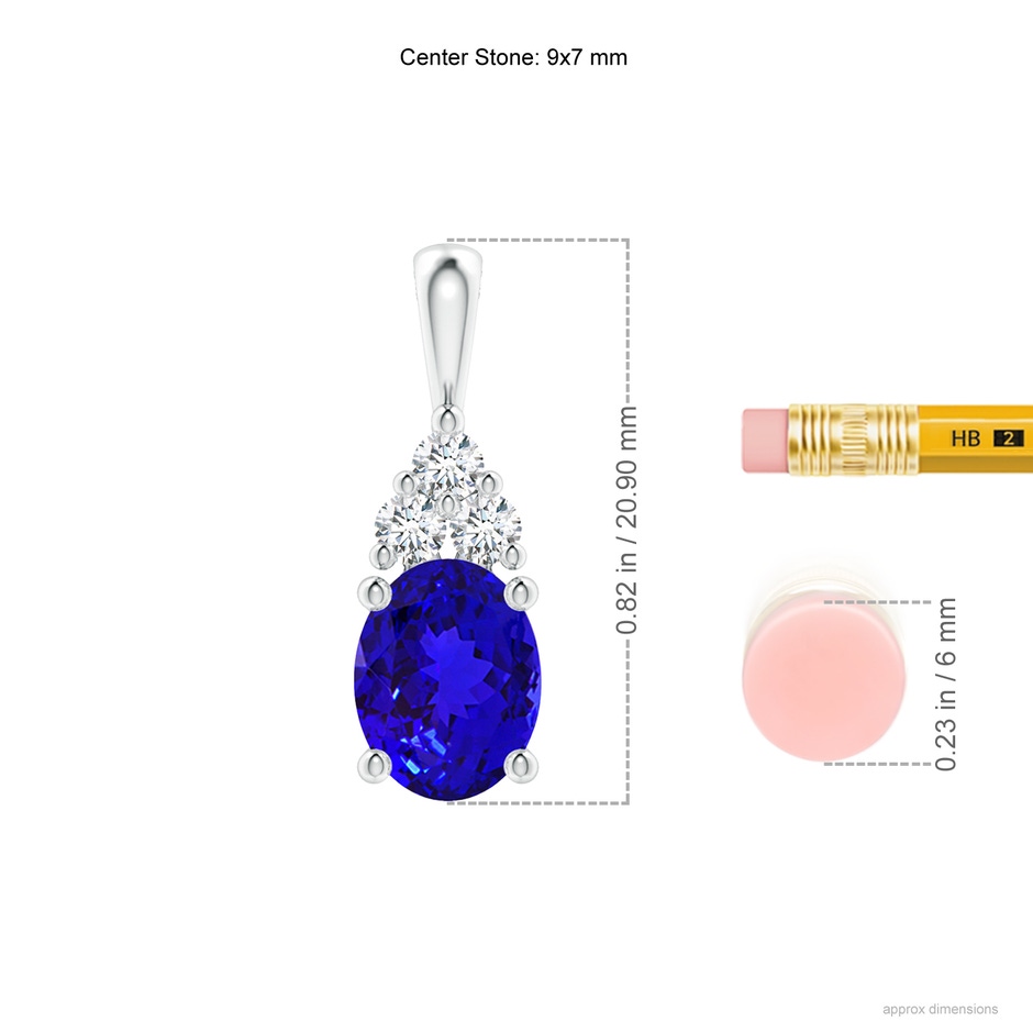 9x7mm AAAA Oval Tanzanite Solitaire Pendant with Trio Diamond in P950 Platinum ruler