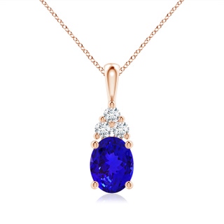 9x7mm AAAA Oval Tanzanite Solitaire Pendant with Trio Diamond in Rose Gold