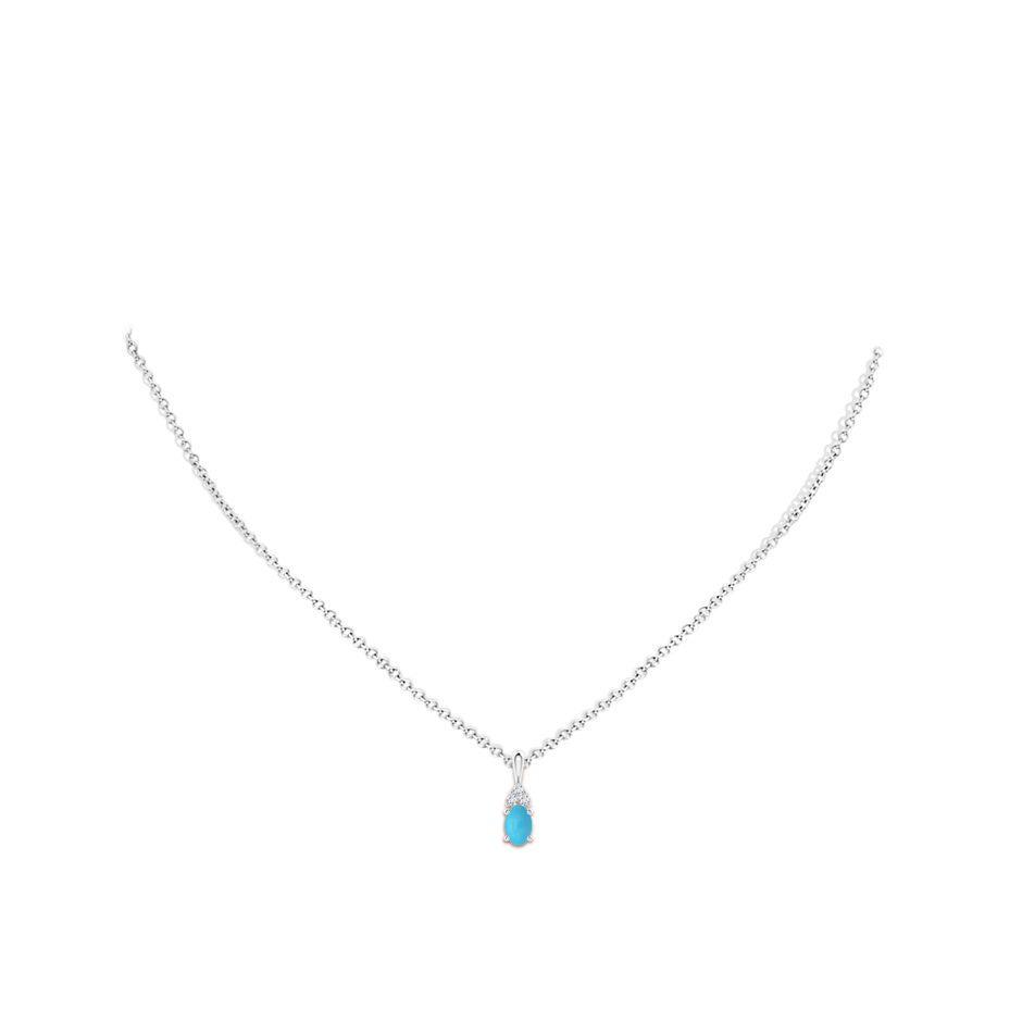 6x4mm AA Oval Turquoise Solitaire Pendant with Trio Diamond in White Gold body-neck