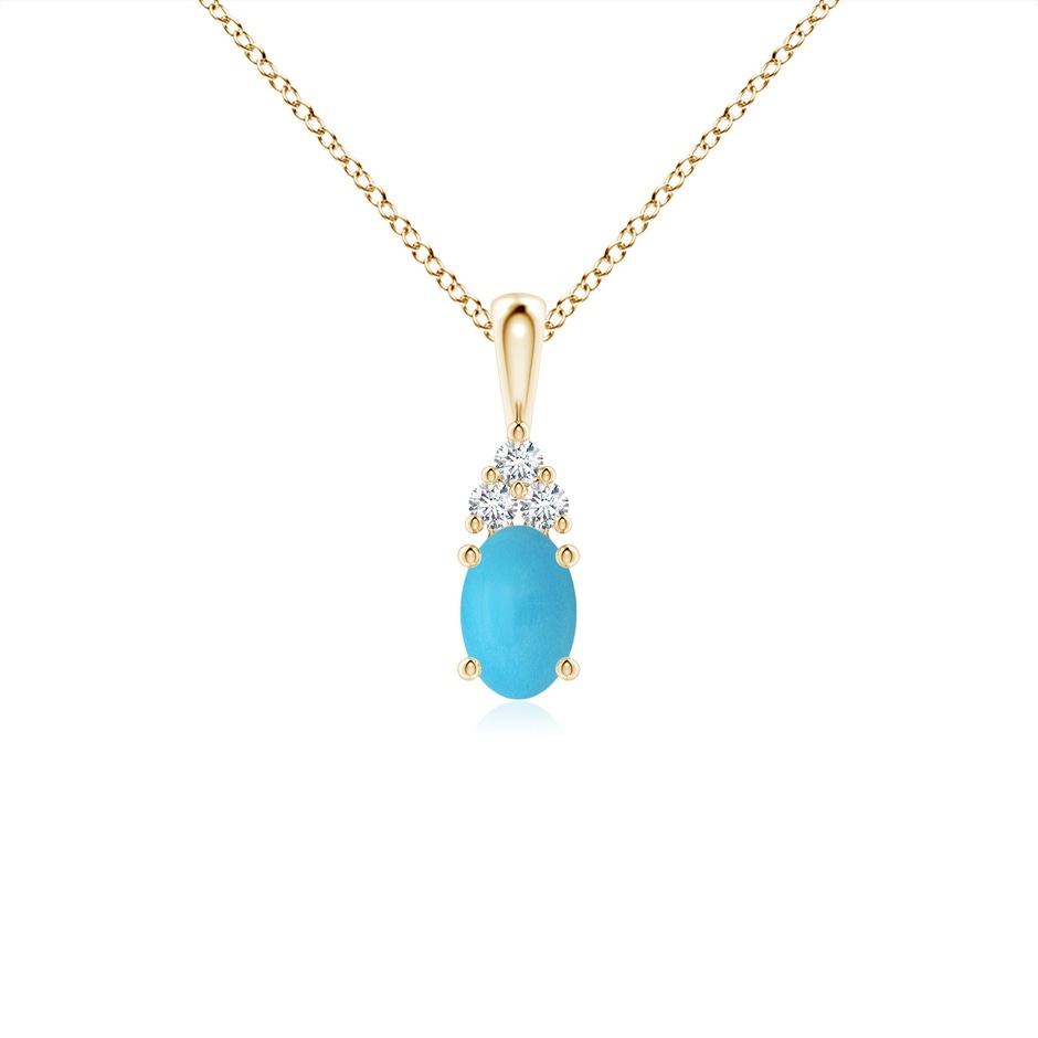 6x4mm AA Oval Turquoise Solitaire Pendant with Trio Diamond in Yellow Gold 