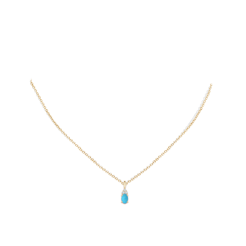 6x4mm AA Oval Turquoise Solitaire Pendant with Trio Diamond in Yellow Gold body-neck