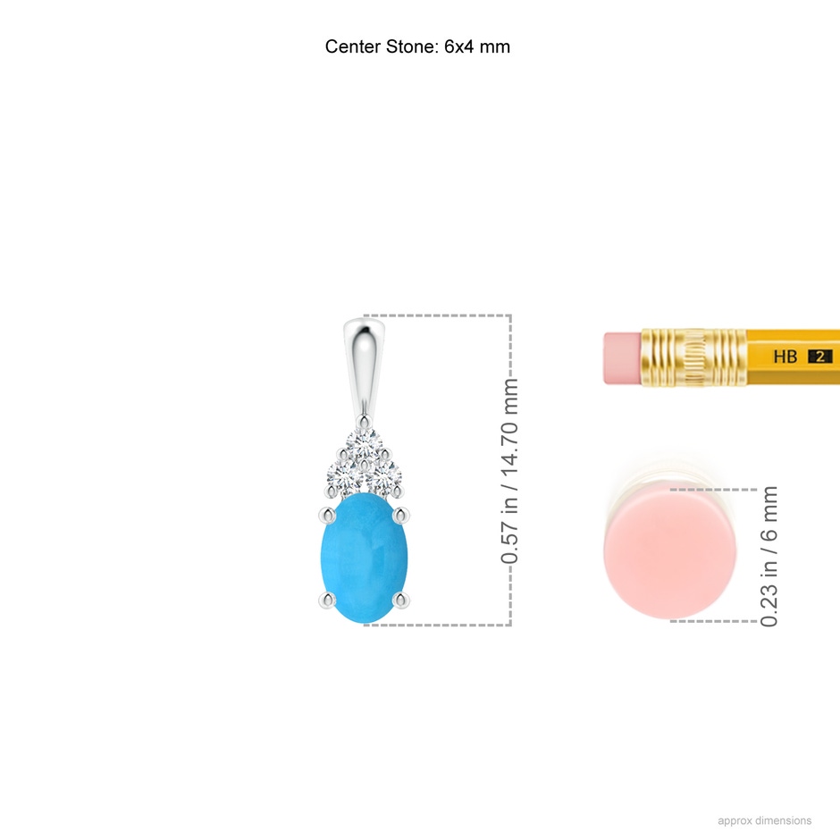 6x4mm AAA Oval Turquoise Solitaire Pendant with Trio Diamond in S999 Silver ruler