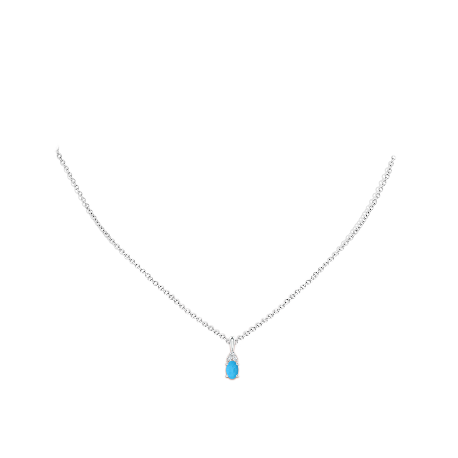 6x4mm AAA Oval Turquoise Solitaire Pendant with Trio Diamond in S999 Silver body-neck
