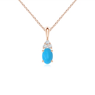 6x4mm AAAA Oval Turquoise Solitaire Pendant with Trio Diamond in Rose Gold