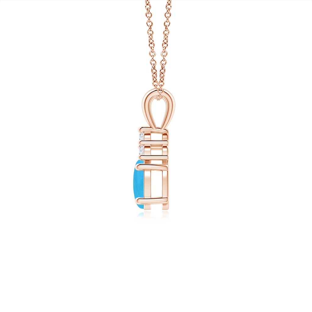 6x4mm AAAA Oval Turquoise Solitaire Pendant with Trio Diamond in Rose Gold - side_1