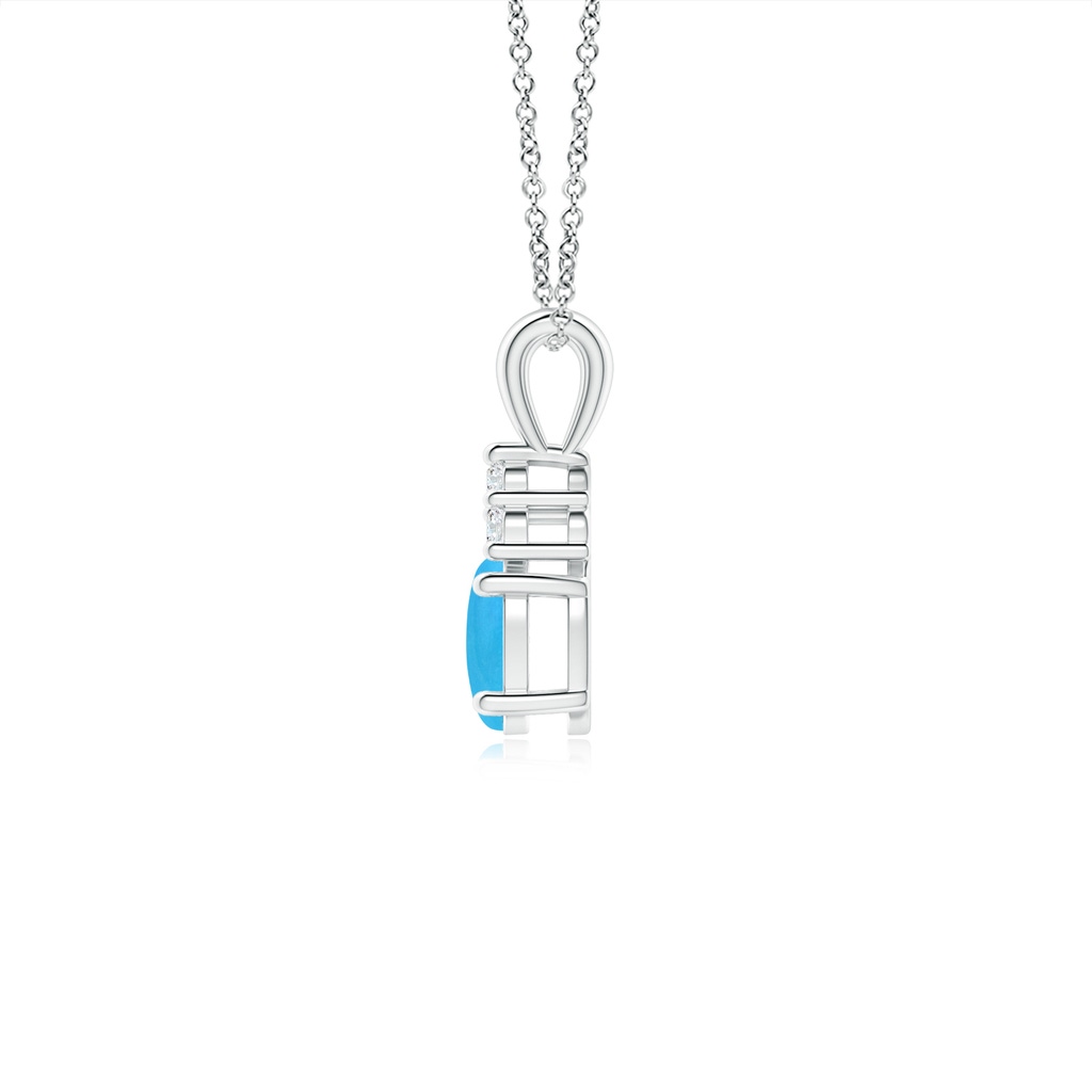 6x4mm AAAA Oval Turquoise Solitaire Pendant with Trio Diamond in S999 Silver - side_1