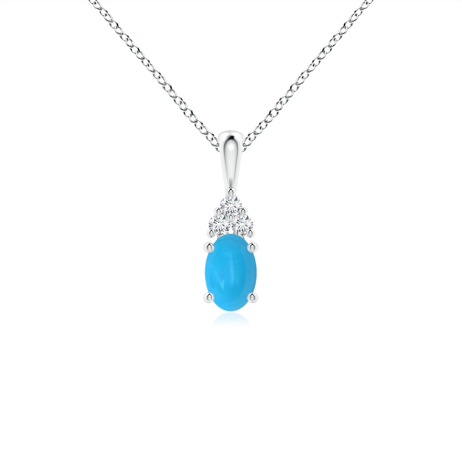 6x4mm AAAA Oval Turquoise Solitaire Pendant with Trio Diamond in White Gold 