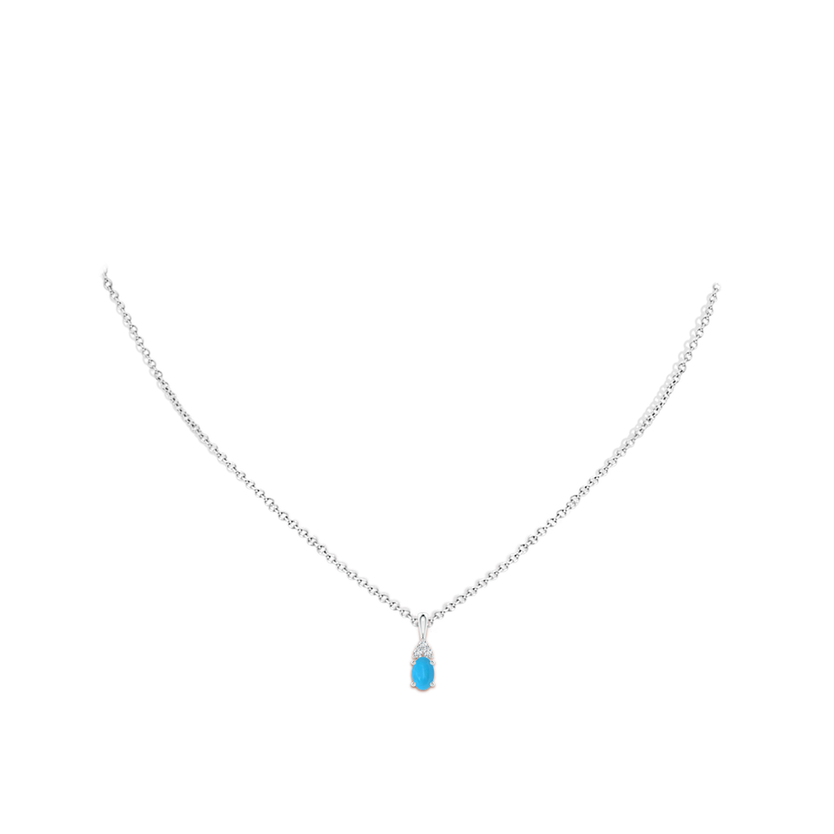 6x4mm AAAA Oval Turquoise Solitaire Pendant with Trio Diamond in White Gold body-neck