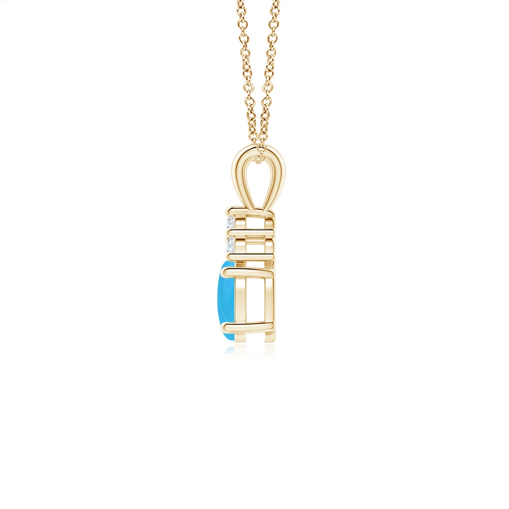 6x4mm AAAA Oval Turquoise Solitaire Pendant with Trio Diamond in Yellow Gold - side_1