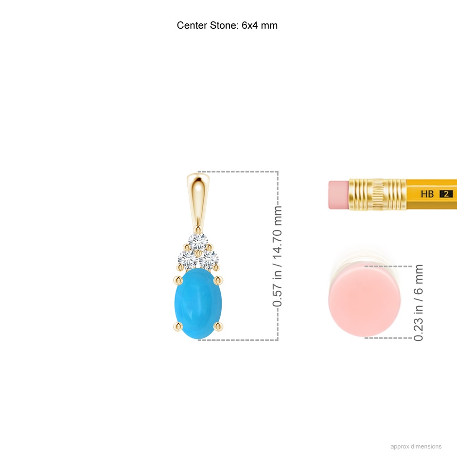 6x4mm AAAA Oval Turquoise Solitaire Pendant with Trio Diamond in Yellow Gold ruler