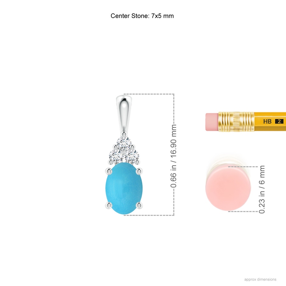 7x5mm AA Oval Turquoise Solitaire Pendant with Trio Diamond in White Gold ruler