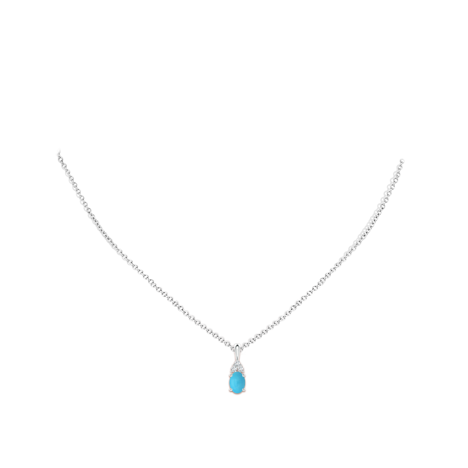 7x5mm AA Oval Turquoise Solitaire Pendant with Trio Diamond in White Gold body-neck