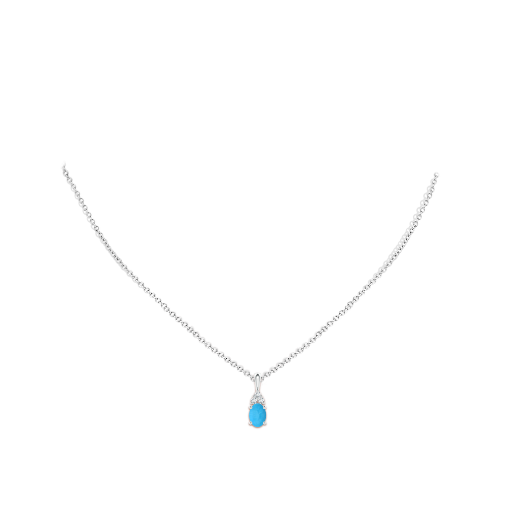7x5mm AAA Oval Turquoise Solitaire Pendant with Trio Diamond in White Gold Body-Neck