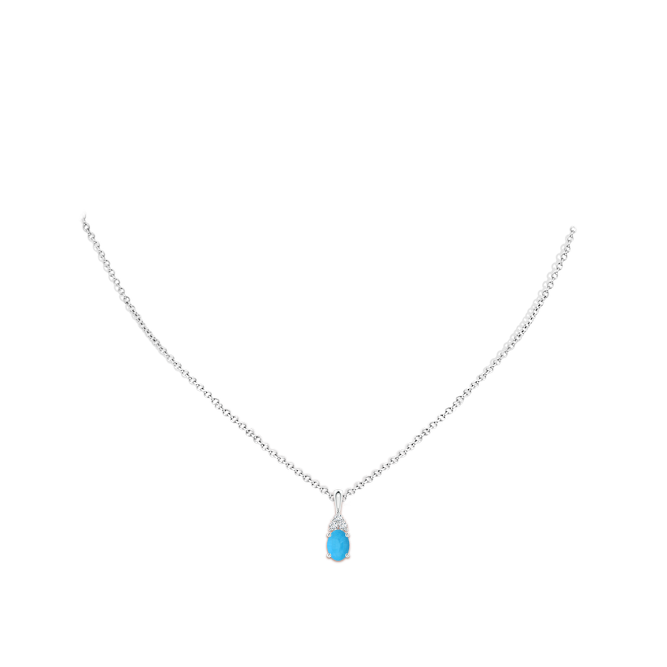 7x5mm AAA Oval Turquoise Solitaire Pendant with Trio Diamond in White Gold body-neck