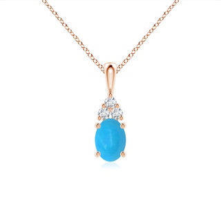 7x5mm AAAA Oval Turquoise Solitaire Pendant with Trio Diamond in Rose Gold