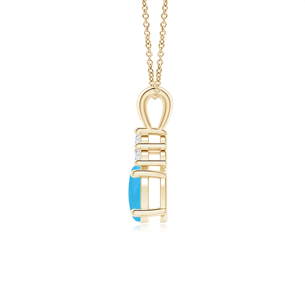 7x5mm AAAA Oval Turquoise Solitaire Pendant with Trio Diamond in Yellow Gold - side_1